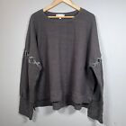 Weekend By Suzanne Betro Sweatshirt Taupe Criss-Cross Ties On Sleeves Women?S 4X