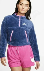 NIKE SPW SHERPA PLUSH FLEECE 1/4 ZIP CROP SWEATSHIRT WOMEN'S XS NEW CJ6282-469 - Picture 1 of 2