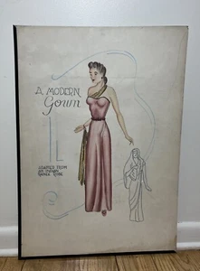 Vtg Antique Evening Gown Ranee Fashion Design Art Original Watercolor Painting - Picture 1 of 7