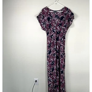 Modcloth Maxi Dress Womens Size M Purple Navy Floral Viscose Short Dolman Sleeve - Picture 1 of 11