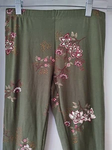 Pink Rose Juniors Leggings Green Floral Print Size Small  #12158 - Picture 1 of 5
