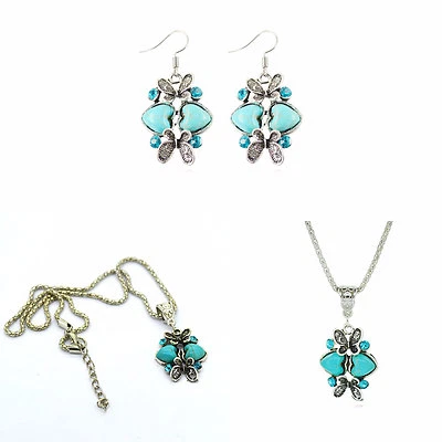 Schmuckset Ohrringe+ Anhnger mit Türkis zwei Herzen, auf einer Kette  - Bild 1 von 4