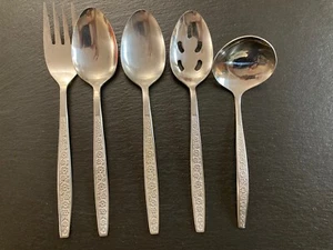 Orleans Silver Stainless ORL45 Floral textured 5 Serving Pcs! FREE SHIPPING - Picture 1 of 10