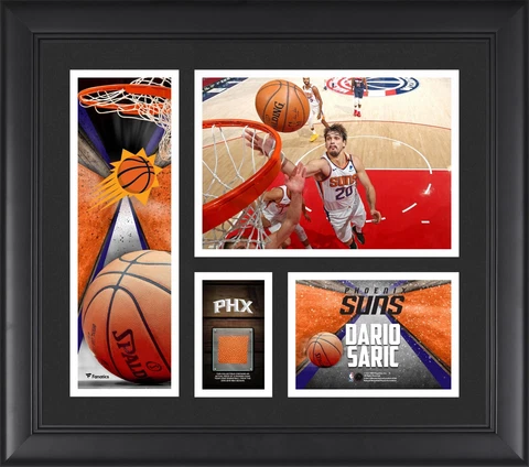 Dario Saric Suns FRMD 15x17 Player Collage w/a Piece of Team-Used Basketball Cover