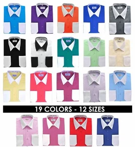 BERLIONI MENS ITALY DRESS SHIRT TWO-TONE LONG SLEEVE SHIRT FRENCH CUFF ALL SIZES - Picture 1 of 19