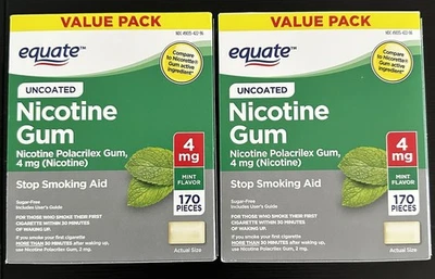 2 Cajas Equate Nicotine Gum 4mg Sin Recubrir Sabor Menta 170 Piezas x2 Exp. 9/26 Foto 1 de 4