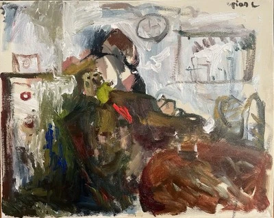 Industrial Gothic Americana Oil Painting Surrealist Figures “Defiler’s Office” - Image 1 of 4