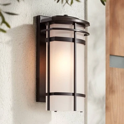 POSSINI EURO DESIGN Theola Modern Outdoor Wall Light Fixture Bronze LED 16 1/4" Etched Glass Porch