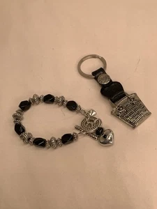 Vtg 90s Brighton Bracelet Matching Key Chain Silvertone Black - Picture 1 of 7