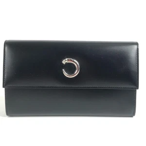 CARTIER PANTHERE 2-fold long wallet Long Wallet Leather Black/SilverHardware - Picture 1 of 15
