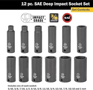 Juego de enchufes de impacto profundo Titan Tools 3/8" Drive SAE 6 puntos 12 piezas 5/16 a 1" - Imagen 1 de 2