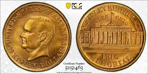 1916 $1 PCGS MS 66 CAC McKinley Commemorative Gold Dollar Gorgeous Lightly Toned - Picture 1 of 9