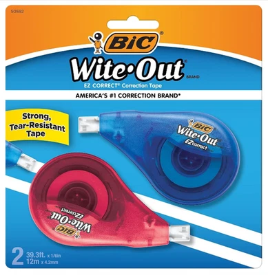 BIC Wite-Out Brand EZ Correct Correction Tape, 39.3 Feet, 2-Count Pack of White