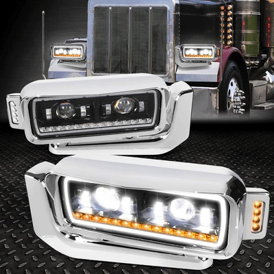 适用于 81-21 PETERBILT 359 379 389 序列信号 LED DRL 项目头灯 — 第 1/4 张图片