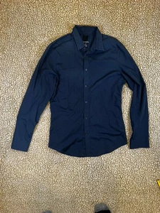 Camisa H&M Calce Ajustado Fácil Hierro Abotonada Para Hombres Mediana Azul Marino Manga Larga Mezcla de Poliéster - Imagen 1 de 5