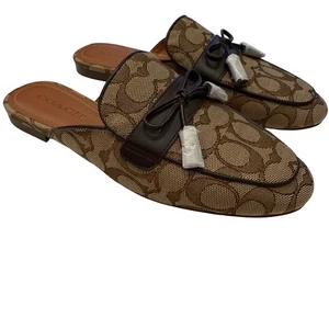 COACH Women’s Stassi Monogram Mules Slides Shoes Tassels Sz 7.5 NEW - Picture 1 of 12
