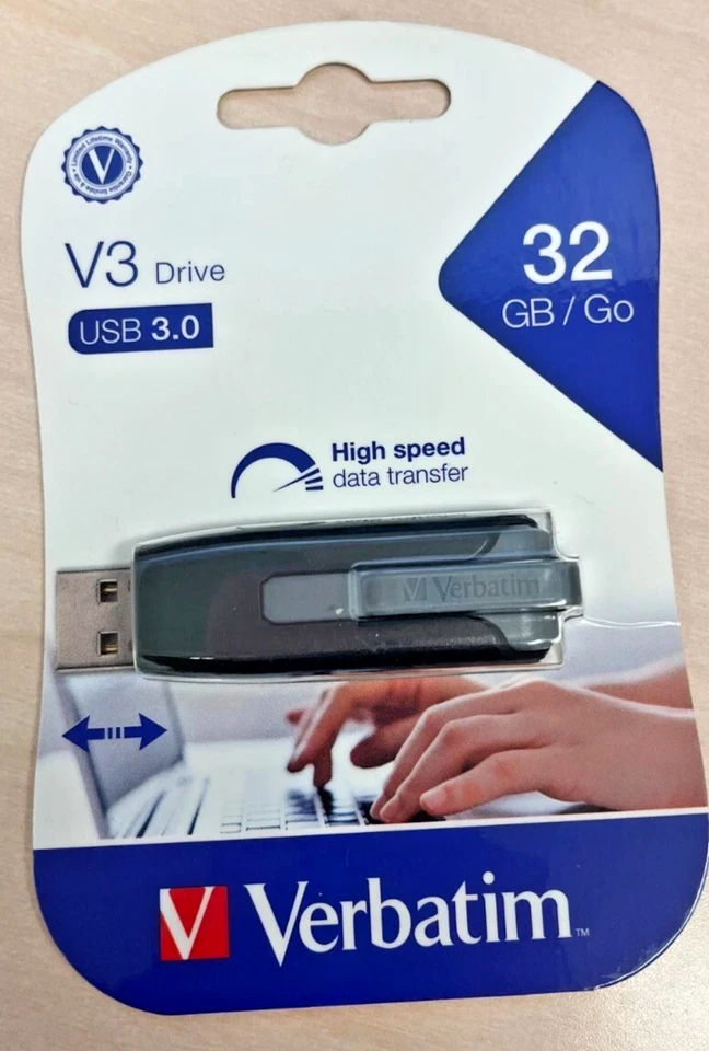 Verbatim Store 'n' Go V3 USB 3.0 Drive 32GB Black/Gray 49173 New in Packaging - Image 1 of 1