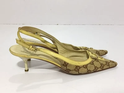 Gucci холст бежевый заостренный носок слинга каблуки размер, EU39, US8.5, - Изображение 1 из 4