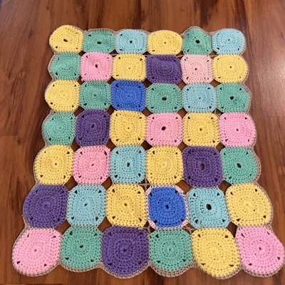 Handmade Crochet Baby Afghan Blanket Multicolor Granny Square 31x26 vintage - Image 1 of 2