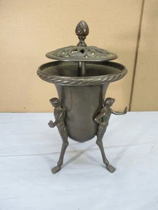 Antik Französisch Bronze Jugendstil Satyr Dreibein Stand Topf Jardiniere Eichel Endstück - Bild 1 von 15