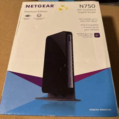 NETGEAR N750 Premium Edition WiFi 300+450Mbps Dual Band Gigabit Router NEW - Image 1 of 4
