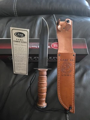Case XX USMC Combat Knife 2018 w/ Box, Sheath & COA –Leather Handle –Marines USA - Image 1 of 4