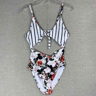 Monokini Traje de Baño Mujer XL Rosa Floral Blanco Rayas Playa Romántico Femenino NUEVO Foto 1 de 4