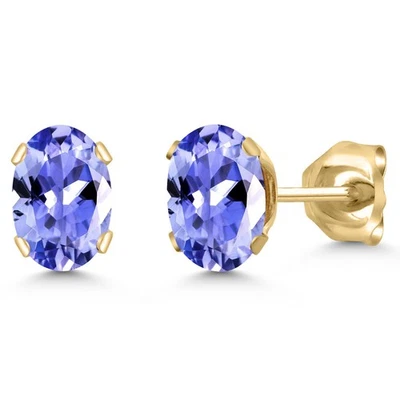 Aretes de plata chapados en oro amarillo tanzanita azul forma ovalada de 0,90 quilates Foto 1 de 4