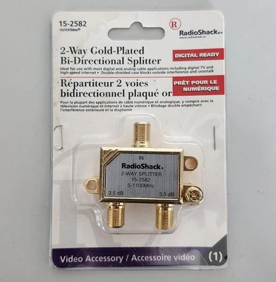 RadioShack 2-Way Gold Plated Splitter 5-1100MHz 3.5dB (15-2582) - Image 1 of 2
