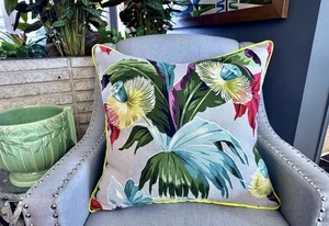 40’s Glam Miami Beach Botanical Gardens Art Deco Barkcloth Vintage Pillow Cover - Picture 1 of 10