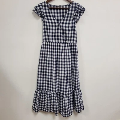 Old Navy Womens Tiered Gingham Midi Dress Size M Blue Cottagecore Picnic Boho - Image 1 of 4