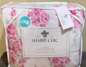 Set lenzuola shabby chic Rachel Ashwell rosa rose floreali super morbido peluche 3p QUEEN - Foto 1 di 3