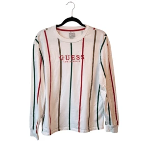 Guess White Striped Embroidered Logo Long Sleeve Shirt Size US S - Picture 1 of 5