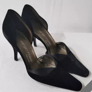 Zapatos de noche DDA SERGIO ROSSI negro terciopelo y satén lado abierto tacón de aguja 3.5 - Imagen 1 de 5