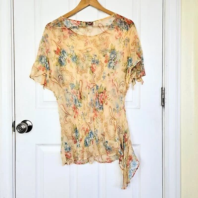 Top de hadas 100 % seda de colección talla 20 W asimétrico brillante transparente chiffon cachemira Y2K Foto 1 de 4