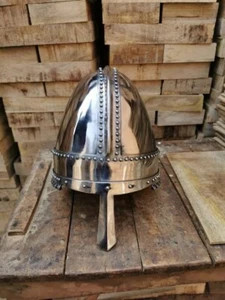 Norman Medieval Silver Helmet LARP Replica SCA Battle Head Wear Armor Roleplay - Picture 1 of 2