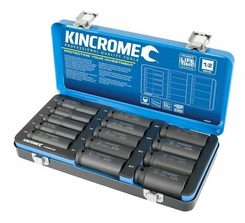 Kincrome 14 Pce 1/2" Drive Hex Metric Deep Impact Socket Set 10-27mm K28206