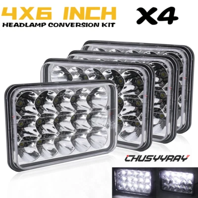 Fit GMC W3500 W4500 W5500 Forward 4x6 inch LED Headlights Hi/Lo Beam DOT DRL X4 - Image 1 of 4