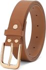 LEACOOLKEY Women Leather Belt with Gold Buckle Fashion Ladies Leather Waist Belt