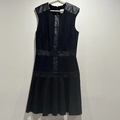 Vestido Artelier Nicole Miller negro sin mangas con cuero de cordero. Talla 8 Foto 1 de 4