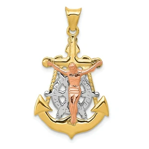 14k 14kt Tri-Color Tri-Color Mariner Crucifix Pendant 26.5mm X 17mm - Picture 1 of 4