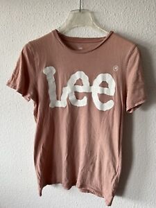 LEE Rundhals T-Shirt für Herren in Größe M - Logo - Baumwolle- Rosa - Athletisch