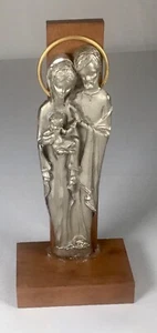 Statuetta vintage in legno Peltro Gesù, Maria e Giuseppe! - Foto 1 di 6