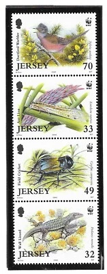 GB - JERSEY SC 1137-37a NH BLOCK-STRIP-MINISHEET of 2004 - WWF - ANIMALS - BIRDS - Image 1 of 3