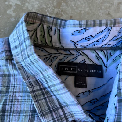 Camisa grande de manga corta gris verde a cuadros Ike by Ike Behar para hombre Foto 1 de 4