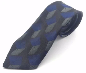 RON ROSS Men's 100% Silk Black Blue Gray Geometric Pattern Tie (Italy) ***NEW*** - Picture 1 of 4