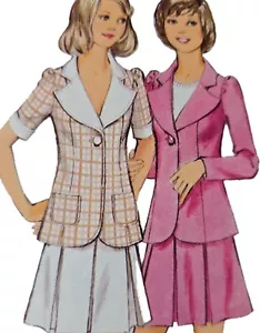 1970s Puff Sleeve Tailored Jacket Box Pleat Skirt Style 4059 Sewing Pattern - Picture 1 of 3