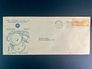1934 US #C19 Used on Airmail Cover - Yuba City, CA, 1938 - Rotary Club & Peaches - Picture 1 of 3