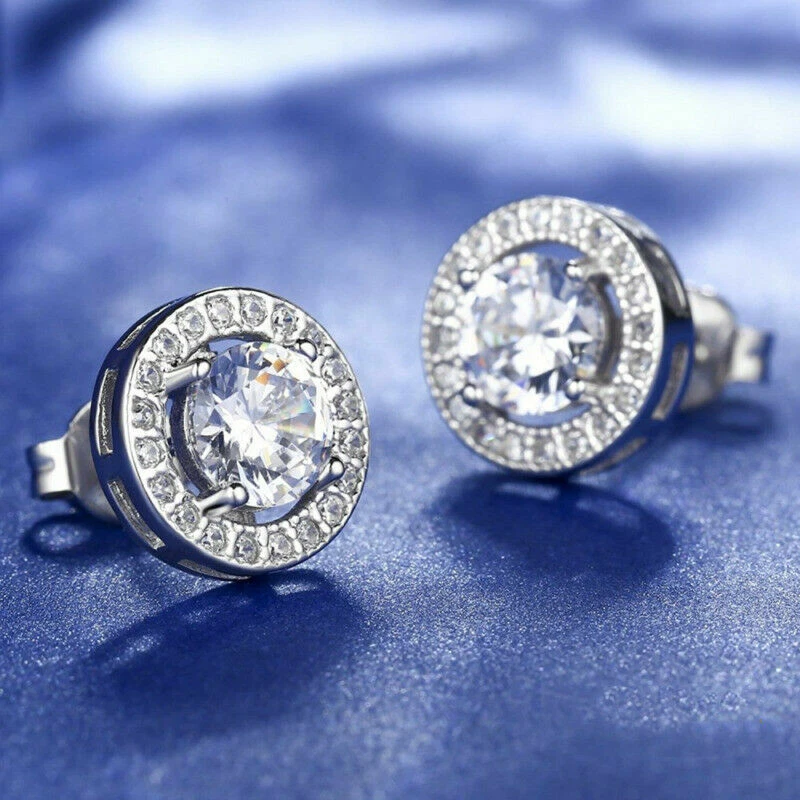 Real 18ct White Gold Plated Crystal Diamond Earring for Men's or boy's Unisex - Image 1 of 4