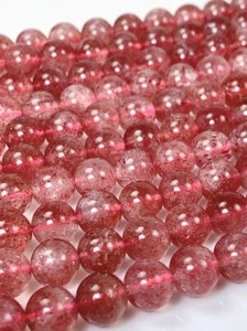 Genuine Natural Red Strawberry Quartz Smooth Round Beads 15.5" Strand Gemstone - Picture 1 of 10